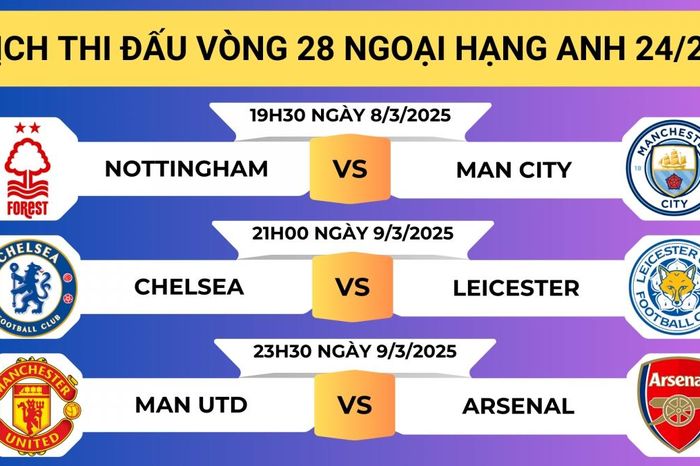 Lịch thi đấu vòng 28 Ngoại hạng Anh 2024/2025: Quỷ đỏ chạm trán Pháo thủ