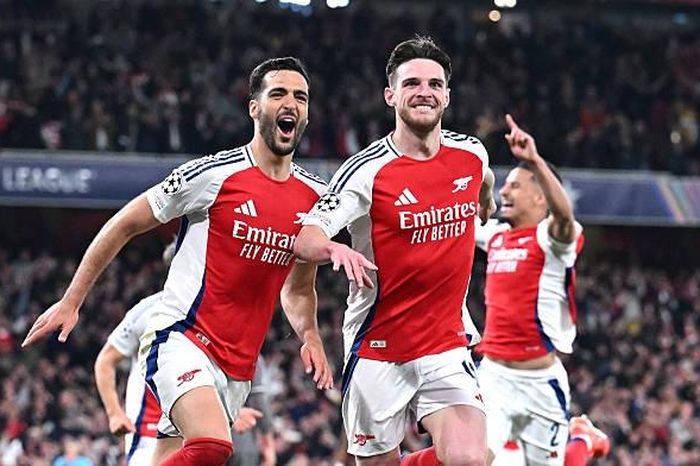 Declan Rice lập cú đúp đá phạt, Arsenal vùi dập Real Madrid tại tứ kết Champions League