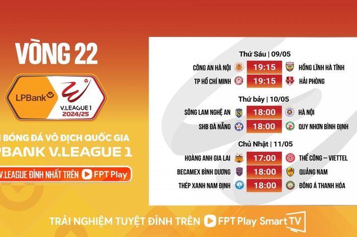 Lịch thi đấu và trực tiếp bóng đá hôm nay 10/5
