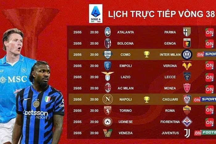 Lịch thi đấu vòng 38 Serie A 2024/25: Ngày phán quyết