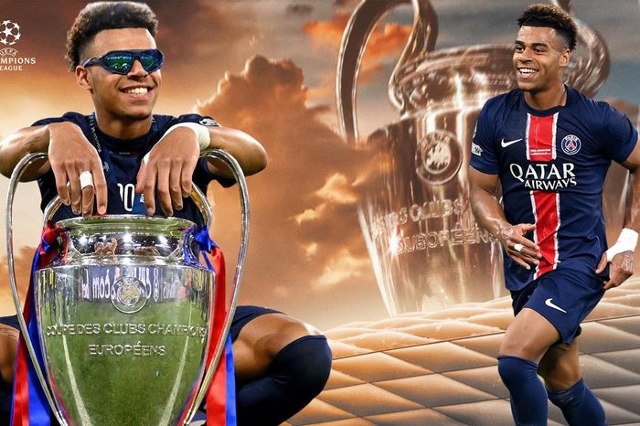 'Phù thủy' Desire Doue lập kỷ lục Cúp C1: Lamine Yamal của PSG
