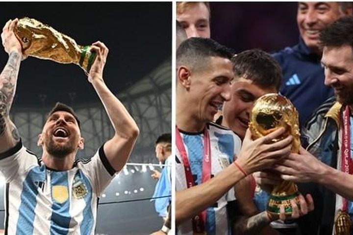 Hóa ra Lionel Messi đã nâng chiếc cúp 'pha-ke' trong bức ảnh đạt kỷ lục sau World Cup