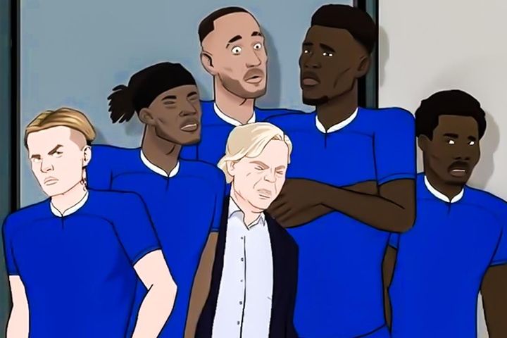 Biếm họa ông chủ vào phòng thay đồ Chelsea