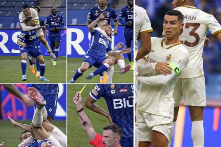 Ronaldo ăn thẻ vì chơi 'đấu vật', bất lực nhìn Al Nassr thảm bại ở derby
