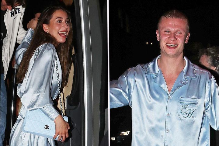 Haaland và bạn gái mặc đồ ngủ đôi đi dự tiệc mừng Man City vô địch Ngoại hạng Anh