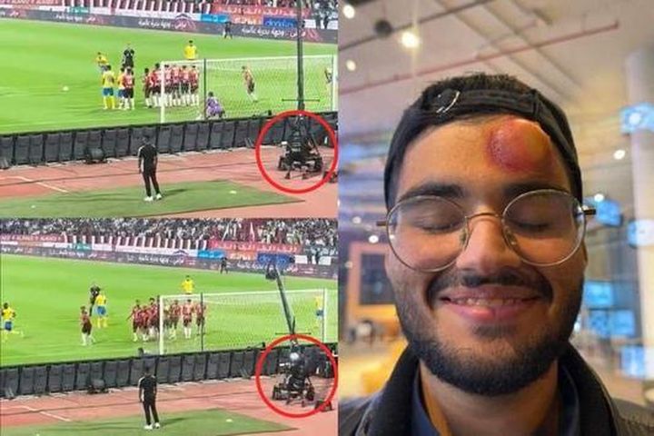 Cameraman bị Ronaldo sút bươu đầu